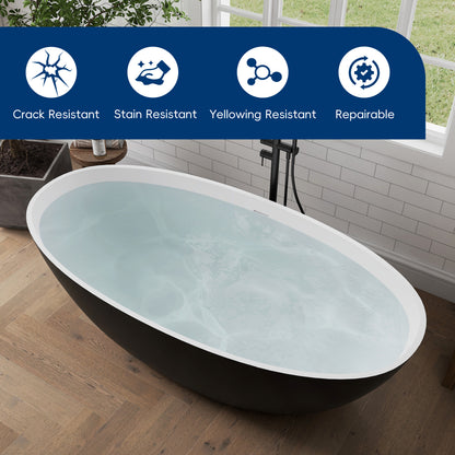 Medunjess 71" Black & White Classic Large Capacity Solid Surface Stone Resin Bahtutb