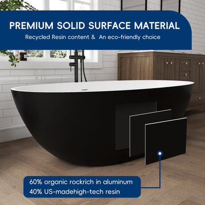 Medunjess 71" Black & White Classic Large Capacity Solid Surface Stone Resin Bahtutb
