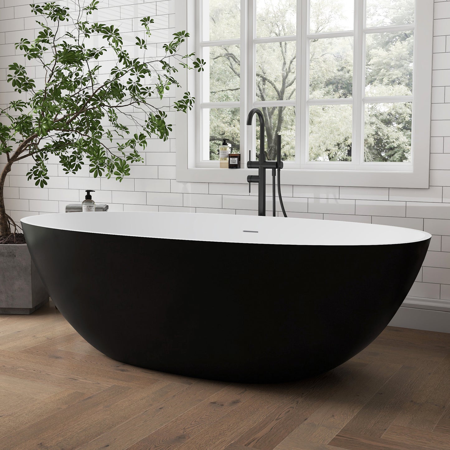 Medunjess 71" Black & White Classic Large Capacity Solid Surface Stone Resin Bahtutb