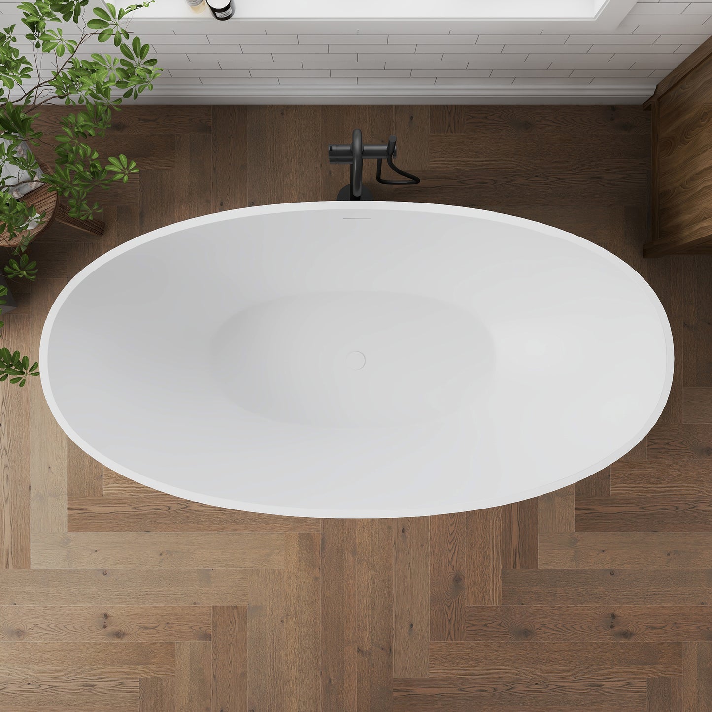 Medunjess 71" Black & White Classic Large Capacity Solid Surface Stone Resin Bahtutb