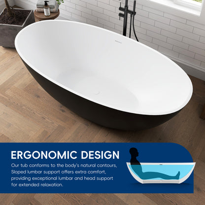 Medunjess 71" Black & White Classic Large Capacity Solid Surface Stone Resin Bahtutb