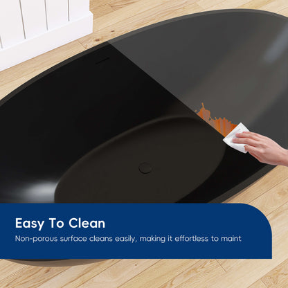 Medunjess 71" Freestanding Soaking Bahtutb Solid Surface Stone Resin Soaking Bathtub,Black