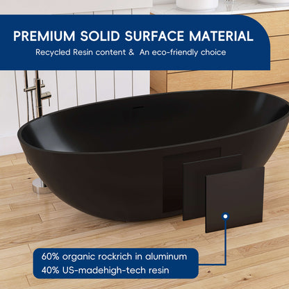 Medunjess 71" Freestanding Soaking Bahtutb Solid Surface Stone Resin Soaking Bathtub,Black