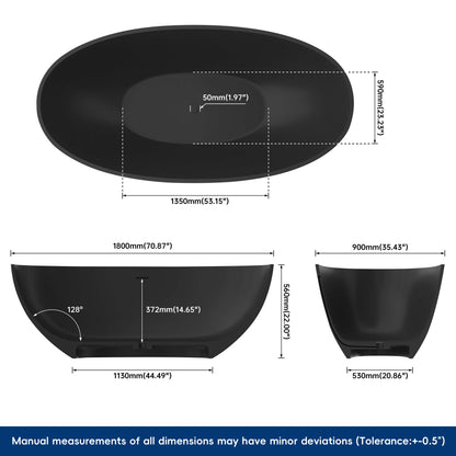 Medunjess 71" Freestanding Soaking Bahtutb Solid Surface Stone Resin Soaking Bathtub,Black