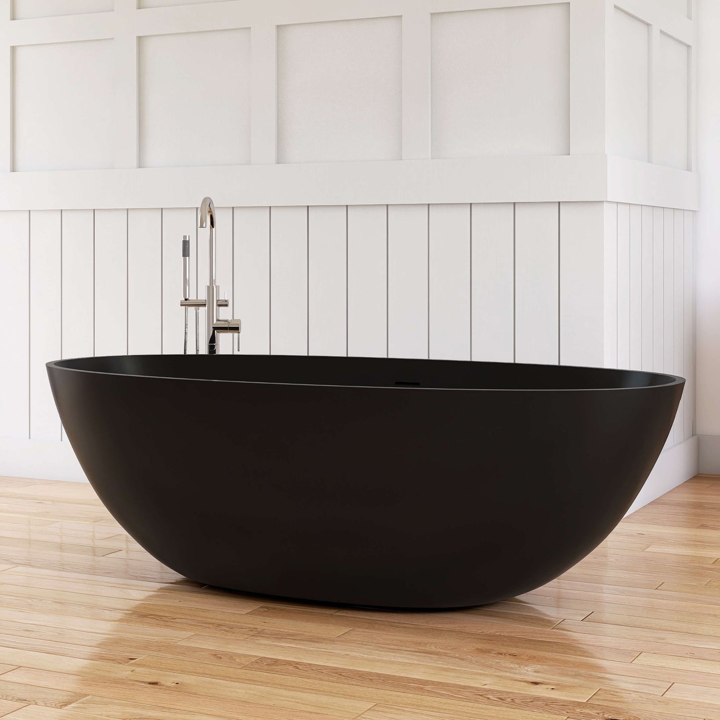 Medunjess 71" Freestanding Soaking Bahtutb Solid Surface Stone Resin Soaking Bathtub,Black