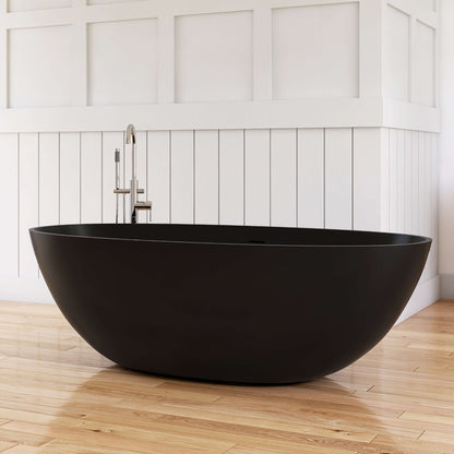 Medunjess 71" Freestanding Soaking Bahtutb Solid Surface Stone Resin Soaking Bathtub,Black