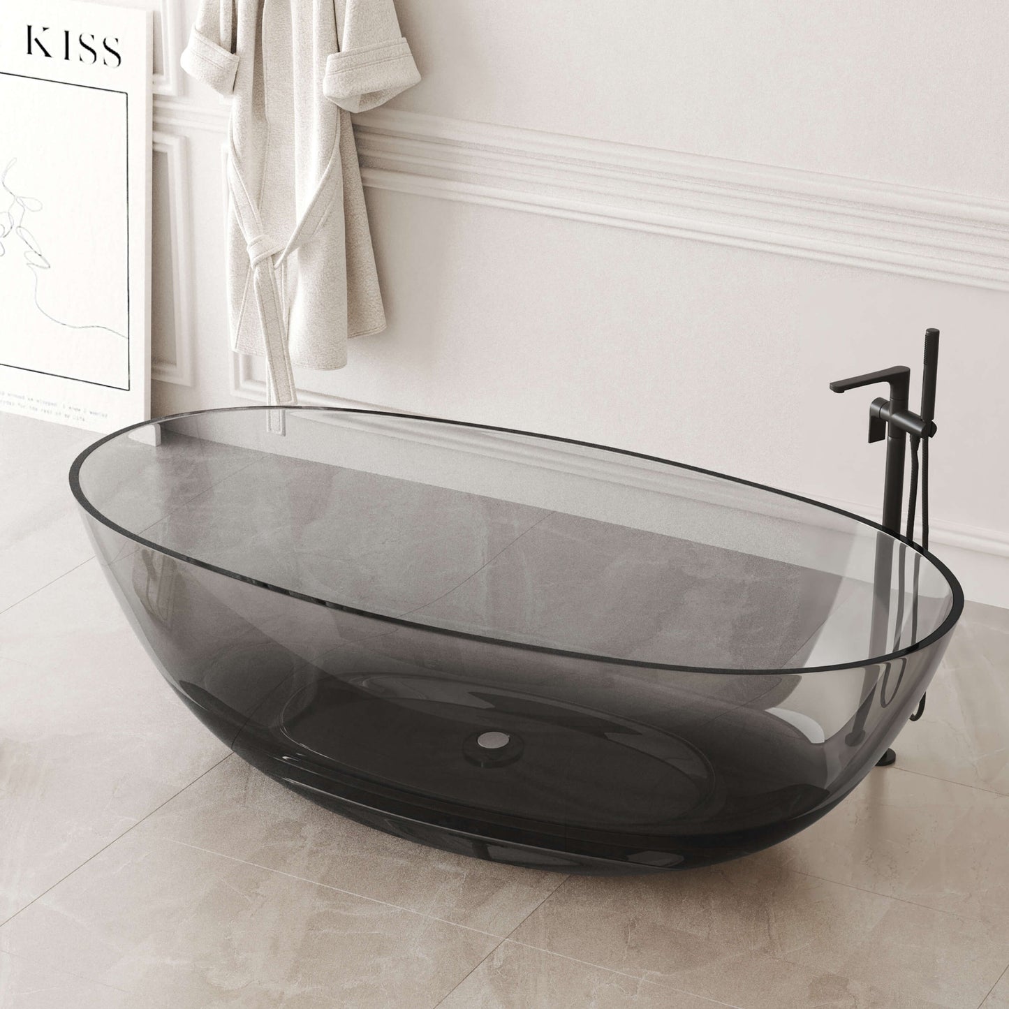 Medunjess 71" Freestanding Soaking Bahtutb Solid Surface Stone Resin Soaking Bathtub,Grey