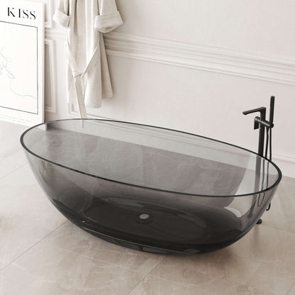 Medunjess 71" Freestanding Soaking Bahtutb Solid Surface Stone Resin Soaking Bathtub,Grey