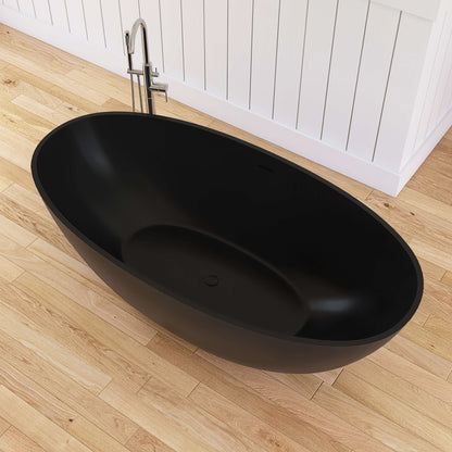 Medunjess 71" Freestanding Soaking Bahtutb Solid Surface Stone Resin Soaking Bathtub,Black