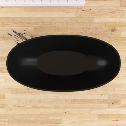 Medunjess 71" Freestanding Soaking Bahtutb Solid Surface Stone Resin Soaking Bathtub,Black