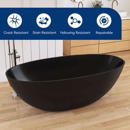 Medunjess 71" Freestanding Soaking Bahtutb Solid Surface Stone Resin Soaking Bathtub,Black
