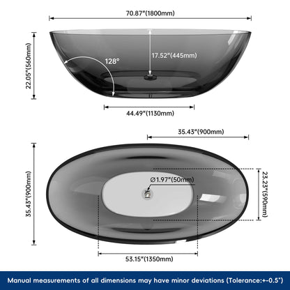 71" Freestanding Soaking Bahtutb Solid Surface Stone Resin Soaking Bathtub