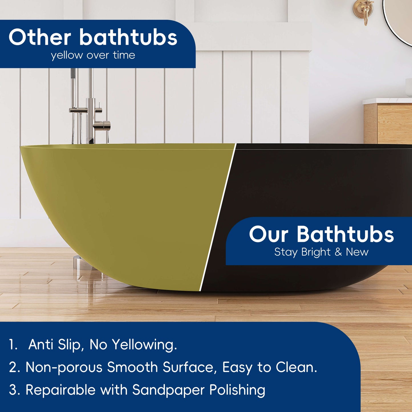 Medunjess 71" Freestanding Soaking Bahtutb Solid Surface Stone Resin Soaking Bathtub,Black