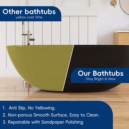 Medunjess 71" Freestanding Soaking Bahtutb Solid Surface Stone Resin Soaking Bathtub,Black