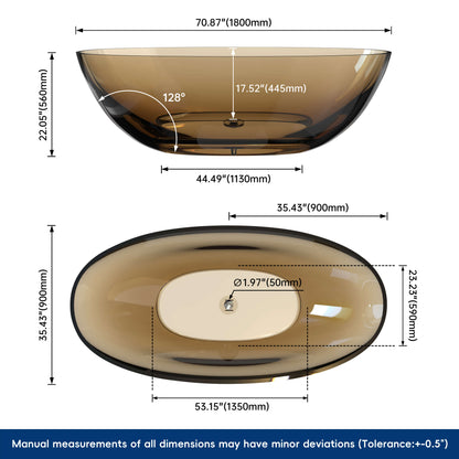 71" Freestanding Soaking Bahtutb Solid Surface Stone Resin Soaking Bathtub