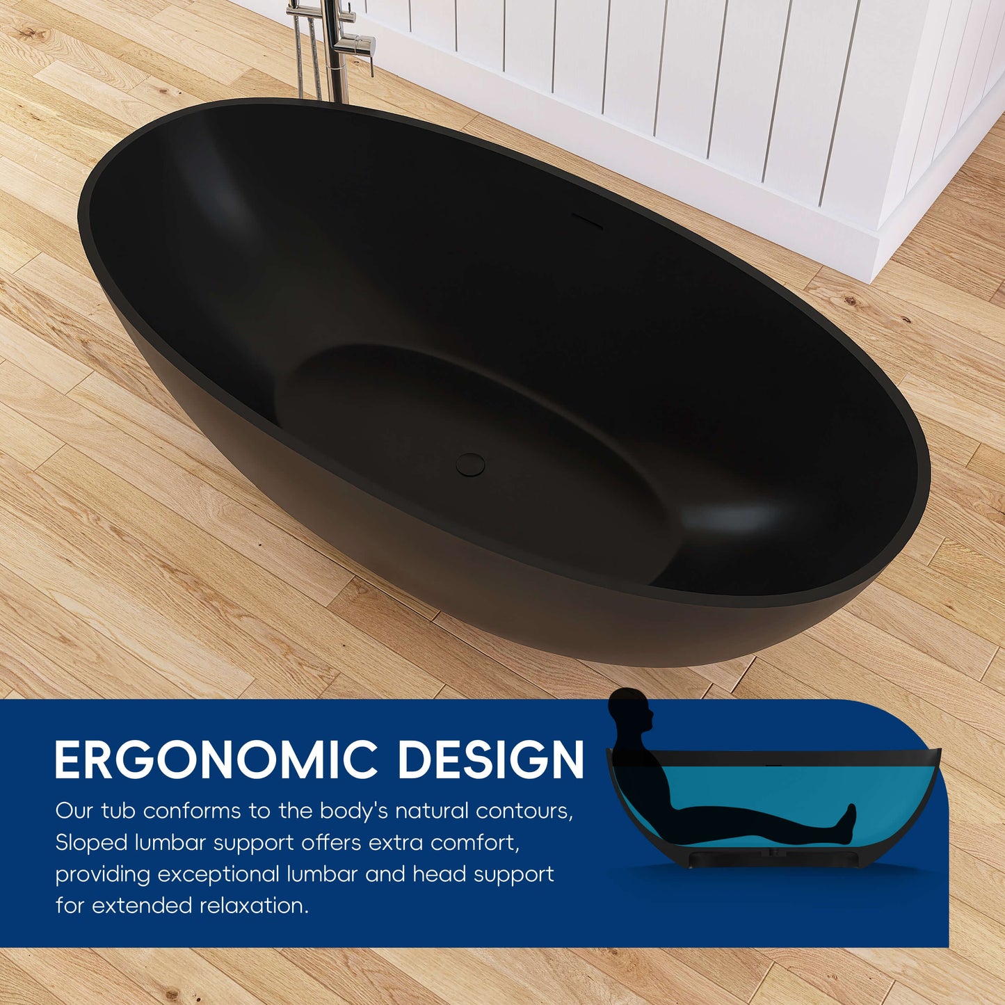 Medunjess 71" Freestanding Soaking Bahtutb Solid Surface Stone Resin Soaking Bathtub,Black