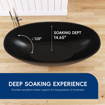 Medunjess 71" Freestanding Soaking Bahtutb Solid Surface Stone Resin Soaking Bathtub,Black