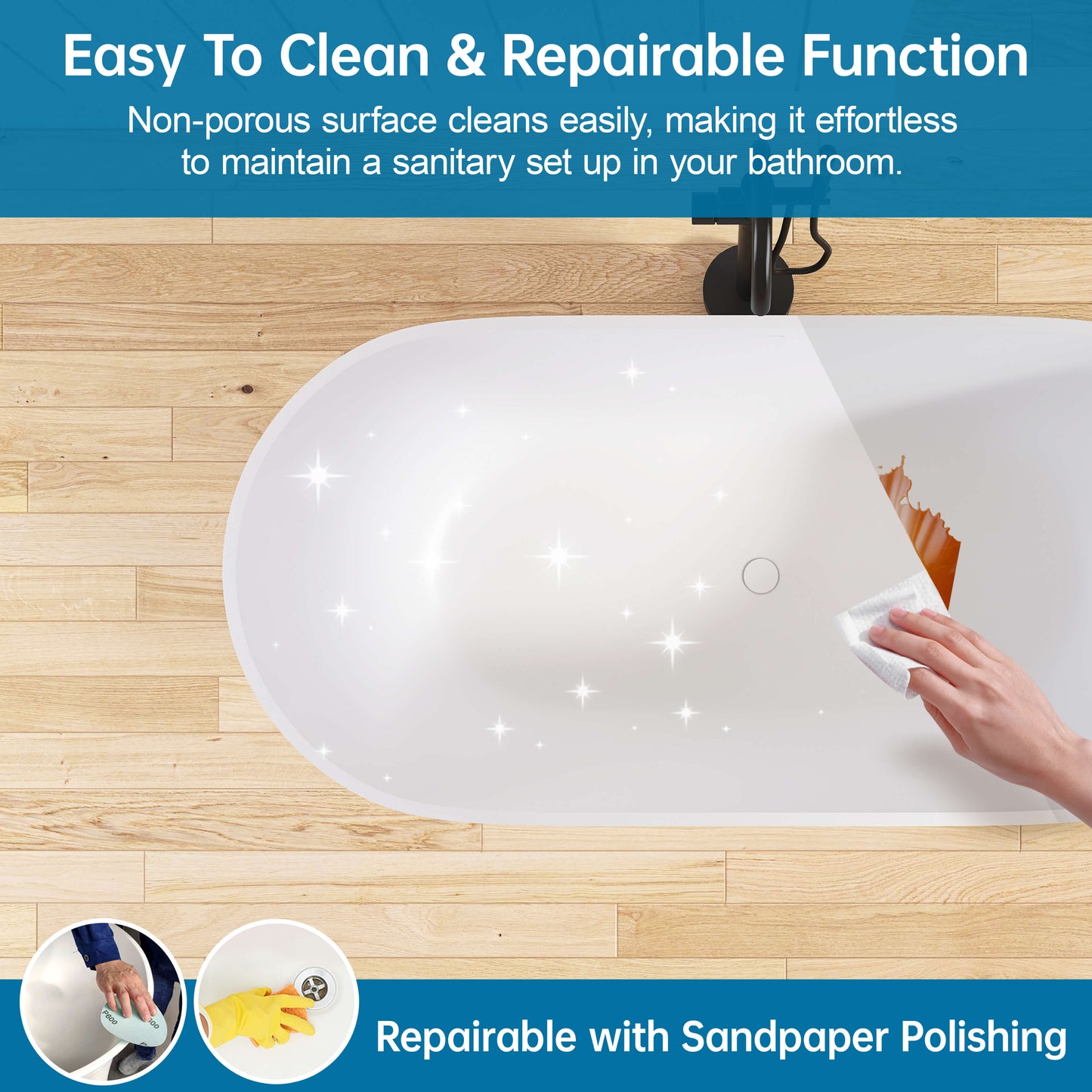 Medunjess 63'' Freestanding Tub Solid Surface Deep Freestanding Soaking Bathtub