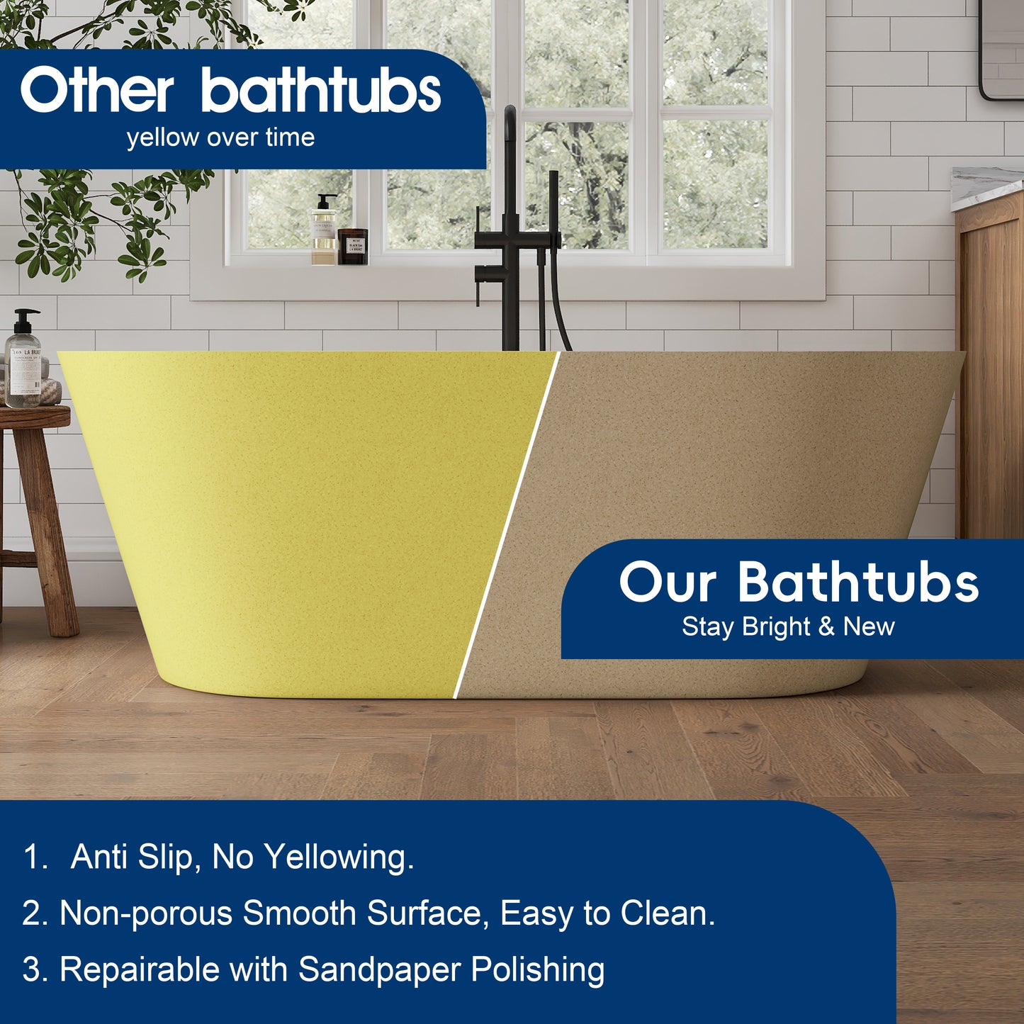 Medunjess 63" Aurum Freestanding Solid Surface Resin Stone Soaking Bathtub