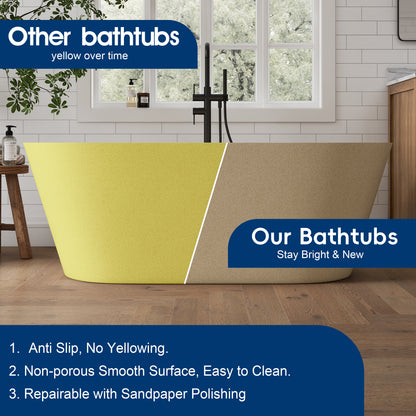 Medunjess 63" Aurum Freestanding Solid Surface Resin Stone Soaking Bathtub
