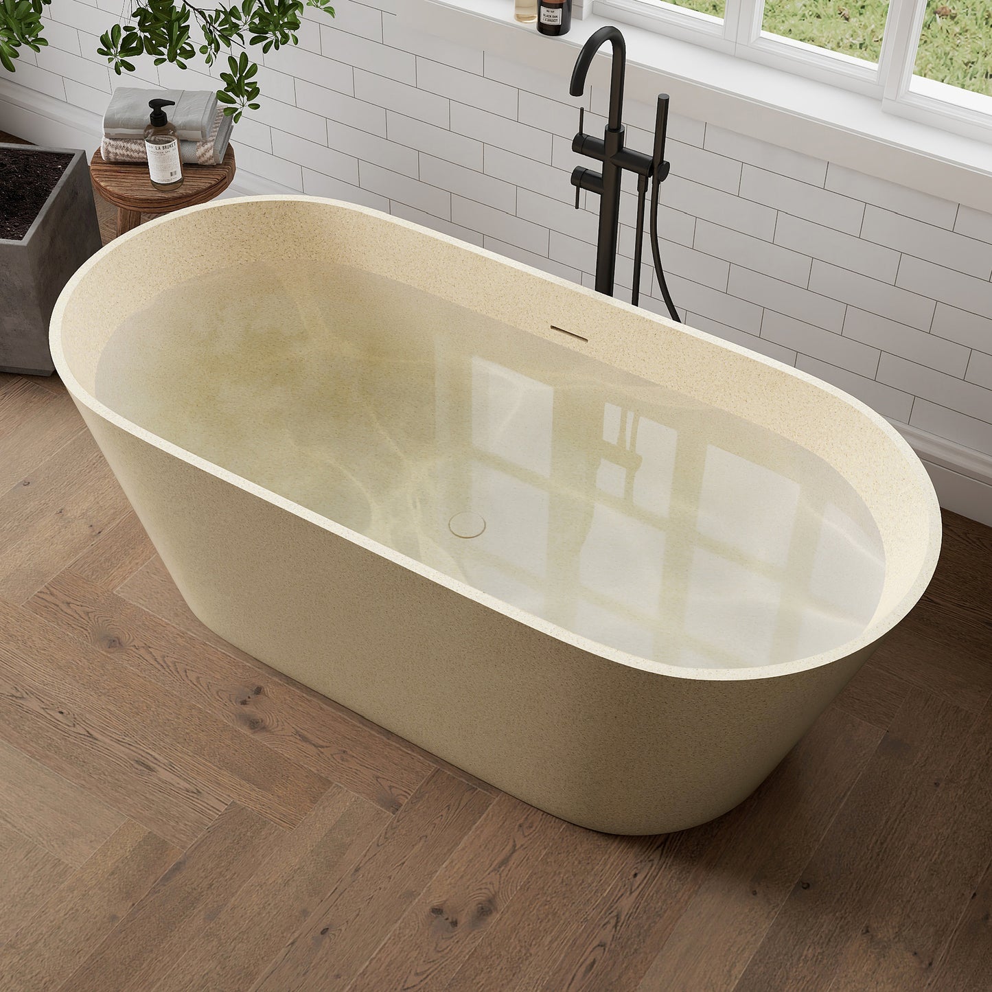 Medunjess 63" Aurum Freestanding Solid Surface Resin Stone Soaking Bathtub