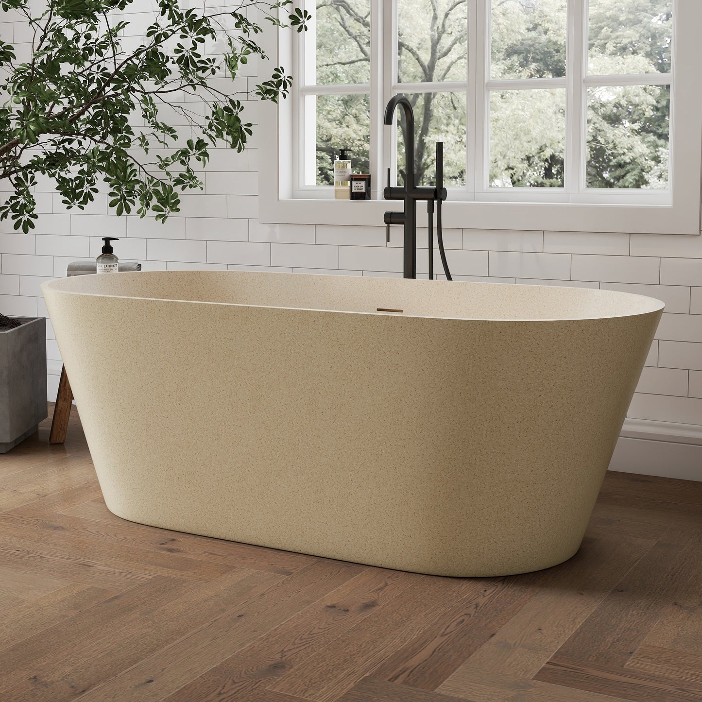 Medunjess 63" Aurum Freestanding Solid Surface Resin Stone Soaking Bathtub