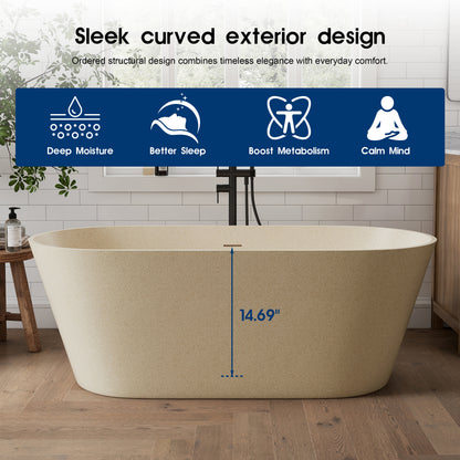 Medunjess 63" Aurum Freestanding Solid Surface Resin Stone Soaking Bathtub