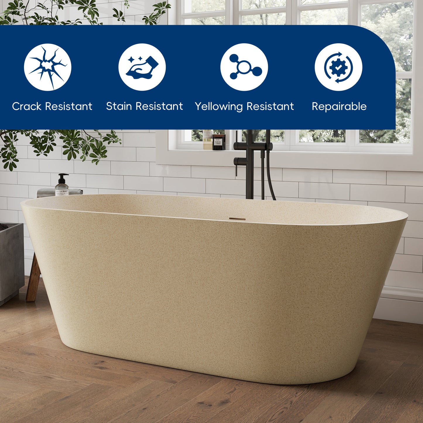 Medunjess 63" Aurum Freestanding Solid Surface Resin Stone Soaking Bathtub
