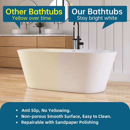 Medunjess 63'' Freestanding Tub Solid Surface Deep Freestanding Soaking Bathtub
