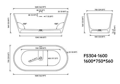Medunjess 63" Modern Rectangular Freestanding Solid Surface Resin Stone Soaking Bathtub