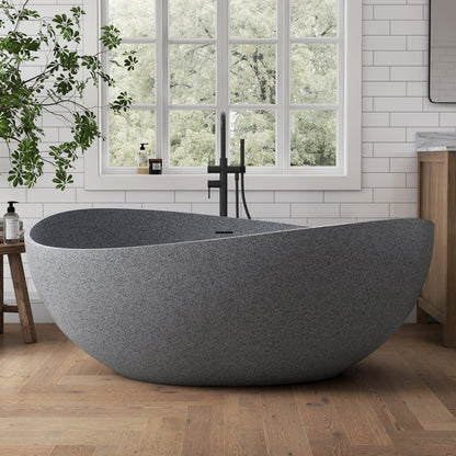 Medunjess 63" Granular Grey Wavy Freestanding Tub Solid Surface Freestadning Bathtub