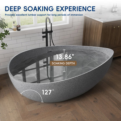 Medunjess 63" Granular Grey Wavy Freestanding Tub Solid Surface Freestadning Bathtub