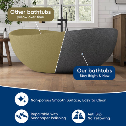 Medunjess 63" Granular Grey Wavy Freestanding Tub Solid Surface Freestadning Bathtub