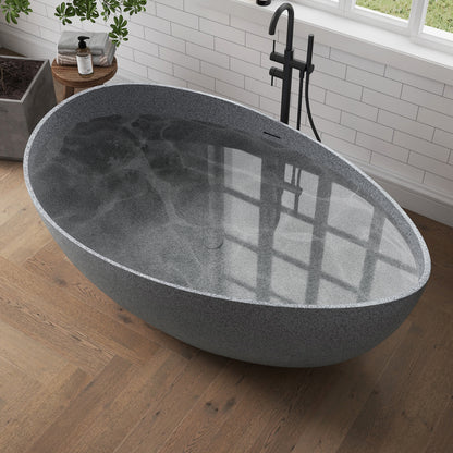 Medunjess 63" Granular Grey Wavy Freestanding Tub Solid Surface Freestadning Bathtub