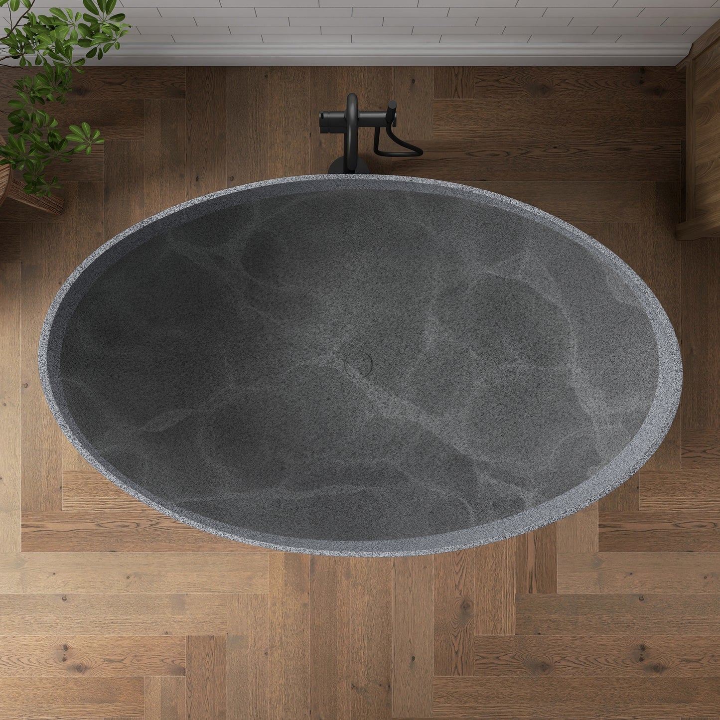 Medunjess 63" Granular Grey Wavy Freestanding Tub Solid Surface Freestadning Bathtub