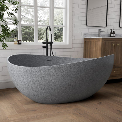 Medunjess 63" Granular Grey Wavy Freestanding Tub Solid Surface Freestadning Bathtub