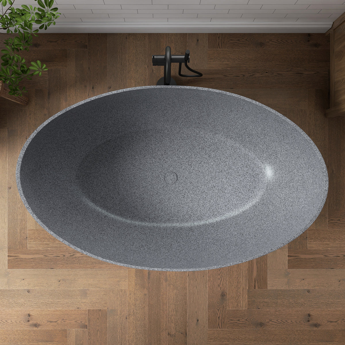 Medunjess 63" Granular Grey Wavy Freestanding Tub Solid Surface Freestadning Bathtub