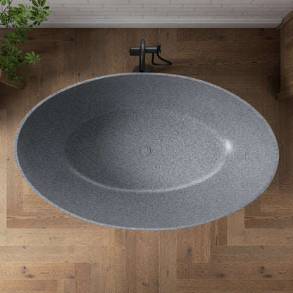 Medunjess 63" Granular Grey Wavy Freestanding Tub Solid Surface Freestadning Bathtub