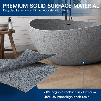 Medunjess 63" Granular Grey Wavy Freestanding Tub Solid Surface Freestadning Bathtub