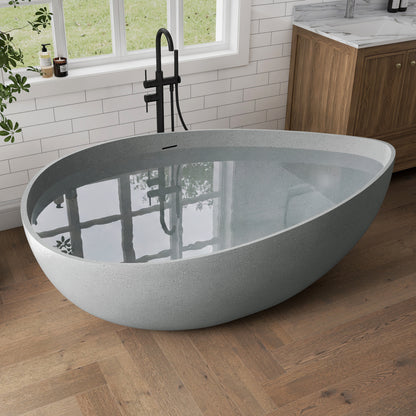 Medunjess 63" Granular Light Grey Wavy Freestanding Tub Solid Surface Freestadning Bathtub
