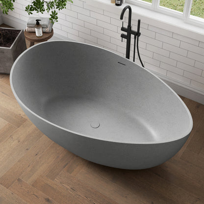 Medunjess 63" Granular Light Grey Wavy Freestanding Tub Solid Surface Freestadning Bathtub