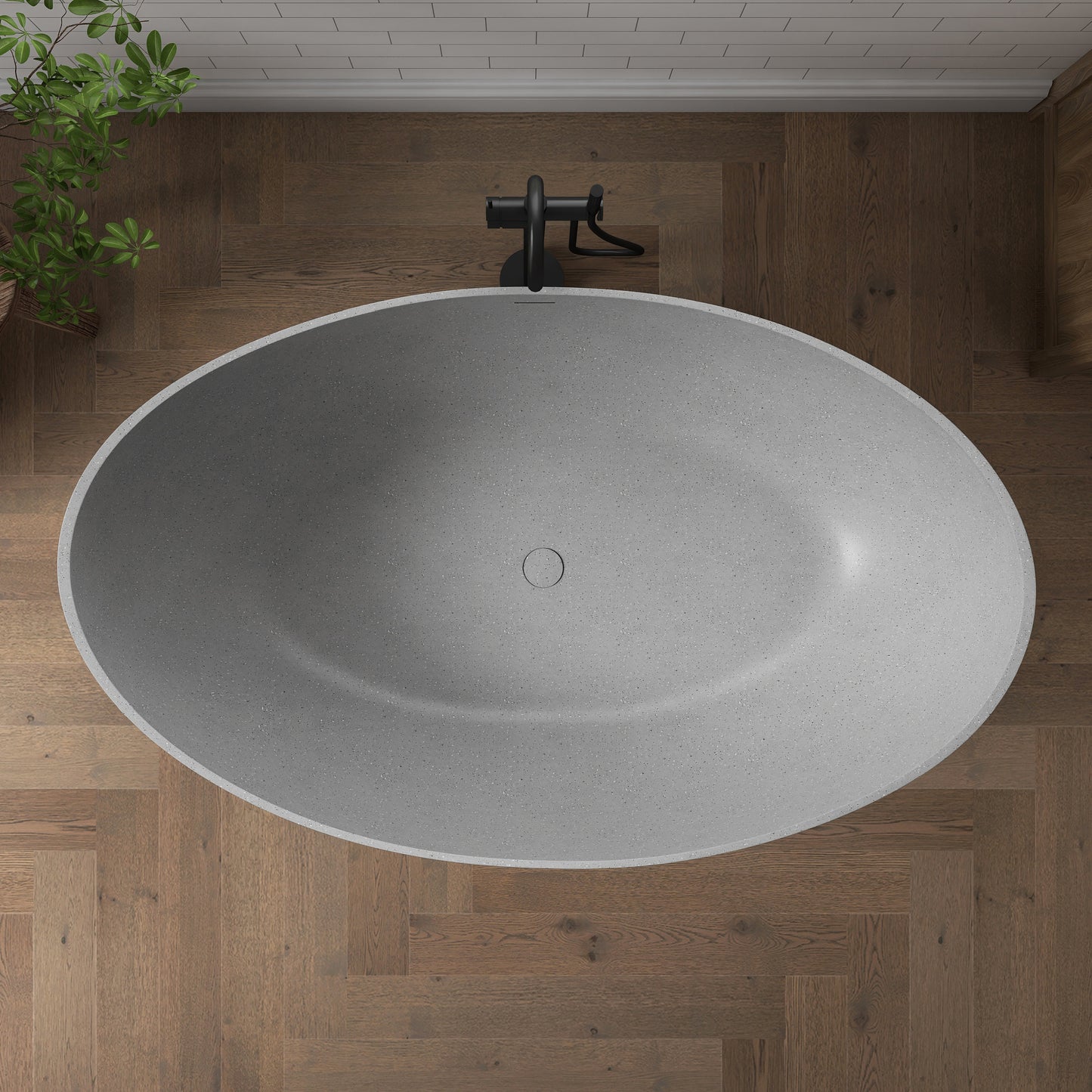 Medunjess 63" Granular Light Grey Wavy Freestanding Tub Solid Surface Freestadning Bathtub