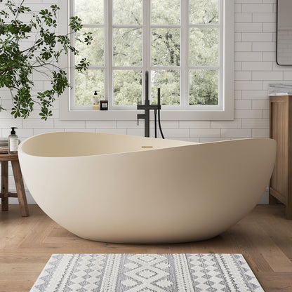 Medunjess 63" Wavy Freestanding Tub Solid Surface Freestadning Stone Resin Soaking Bathtub