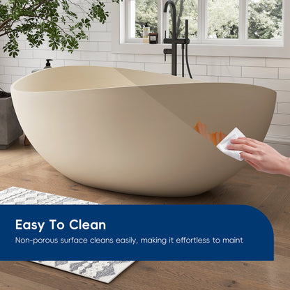 Medunjess 63" Milk-Coffee Wavy Freestanding Tub Solid Surface Freestadning Bathtub