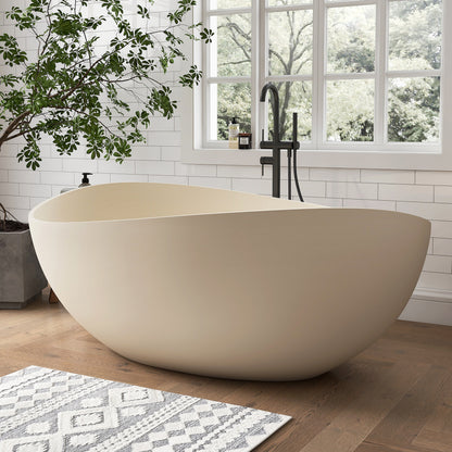 Medunjess 63" Milk-Coffee Wavy Freestanding Tub Solid Surface Freestadning Bathtub