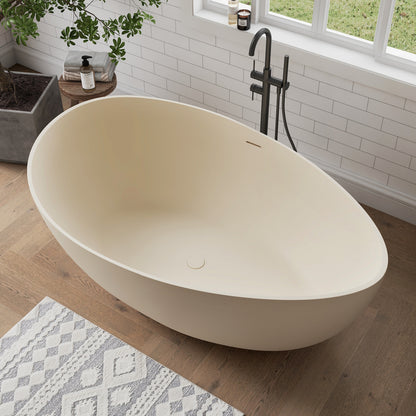 Medunjess 63" Milk-Coffee Wavy Freestanding Tub Solid Surface Freestadning Bathtub