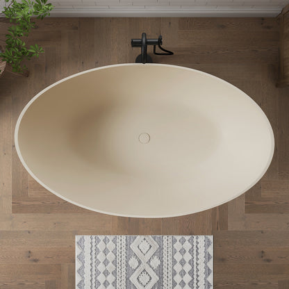 Medunjess 63" Milk-Coffee Wavy Freestanding Tub Solid Surface Freestadning Bathtub