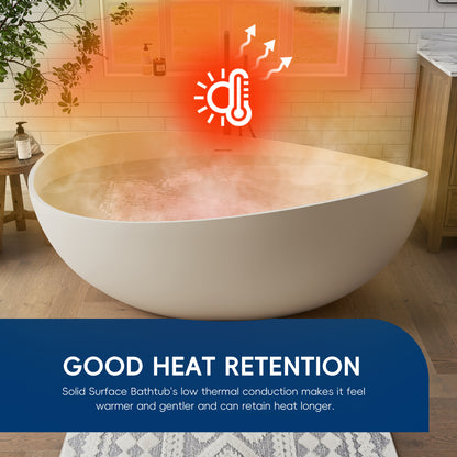 Medunjess 63" Milk-Coffee Wavy Freestanding Tub Solid Surface Freestadning Bathtub