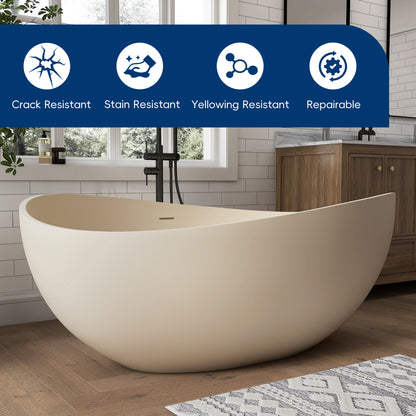 Medunjess 63" Milk-Coffee Wavy Freestanding Tub Solid Surface Freestadning Bathtub