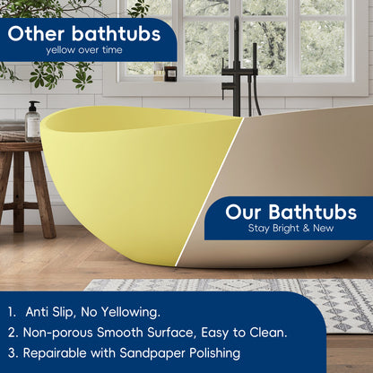 Medunjess 63" Milk-Coffee Wavy Freestanding Tub Solid Surface Freestadning Bathtub